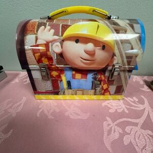 Vintage 2003 Bob the Builder Metal Lunch Box Dome Top Tin Carry All Toy Box